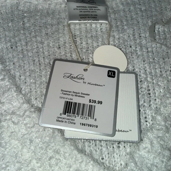 Fashion by Mirabeau Snowman Sequin Sparkling Christmas Sweater Size XL - Picture 3 of 9